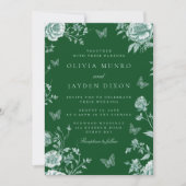 Vintage Smaragdgrüne Blumenhochzeit Einladung (Vorderseite)