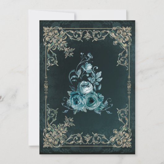 Vintage Smaragdgrüne und goldene Hochzeit Einladung (Rückseite)