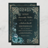 Vintage Smaragdgrüne und goldene Hochzeit Einladung (Vorne/Hinten)