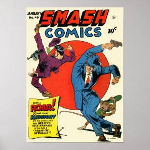 Vintage Smash Comic Superhelden Crime Kämpfer Poster