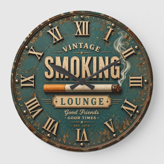 Vintage Smoking Lounge Große Wanduhr (Vorderseite)