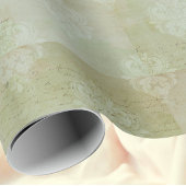 Vintage Smoky Green Faded Handwriting Damask  Geschenkpapier