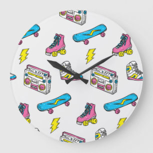 Vintage Sneakers Radio Skateboard Thema Große Wanduhr