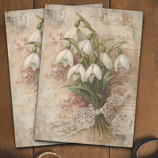 Vintage Snowdrop Bouquet Decoupage Ephemera Seidenpapier