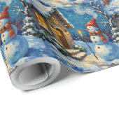 Vintage Snowman by Candlelit Christmas Cottage Geschenkpapier (Rolleneckpunkt)