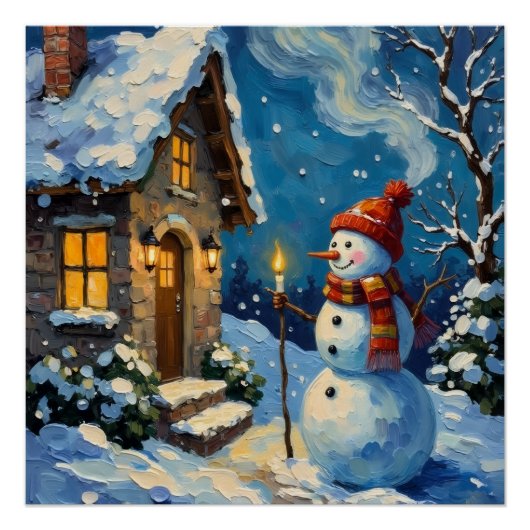 Vintage Snowman by Candlelit Christmas Cottage Poster (Vorderseite)