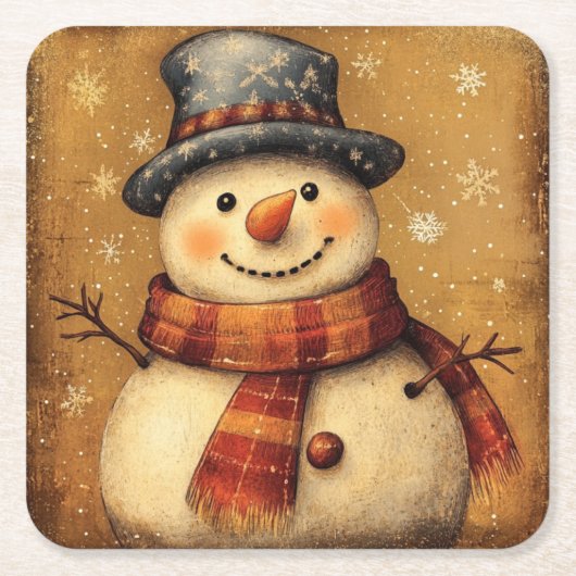 Vintage Snowman Christmas Coaster Rechteckiger Pappuntersetzer (Vorderseite)