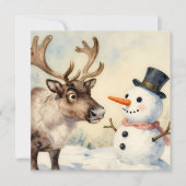 Vintage Snowman & Reindeer Personalized Christmas Feiertagskarte (Vorderseite)