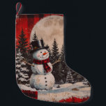 Vintage Snowman Snowy Nights Kleiner Weihnachtsstrumpf<br><div class="desc">Vintage Snowman Snowy Nights Art. Dieser Schneemann sieht im Mondschein an einem kalten Weihnachtsabend glücklich aus. Ich frage mich,  ob er zum Leben erwacht?</div>