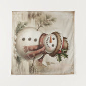 Vintage Snowman Tapestry Wandteppich (Vorderseite (Horizontal))