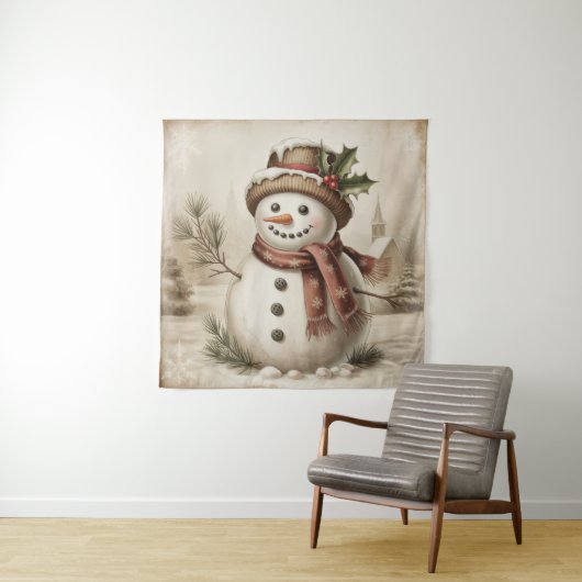 Vintage Snowman Tapestry Wandteppich (Beispiel)