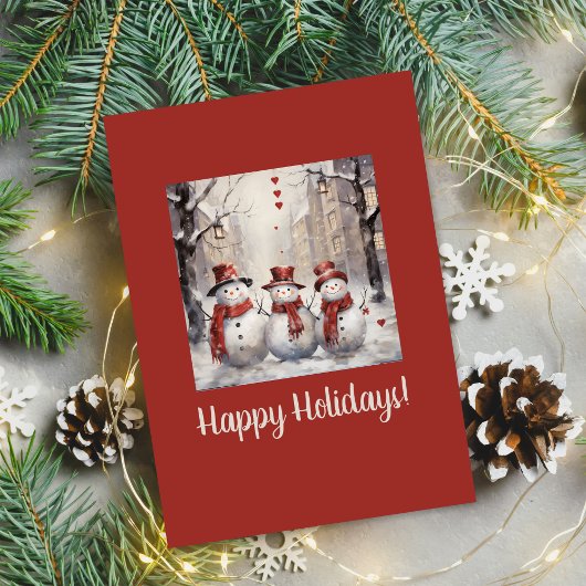 Vintage Snowmen Happy Holiday Card Feiertagskarte