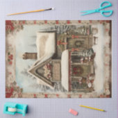 Vintage Snowy Christmas Cottage Holiday Decoupage Seidenpapier (Basteln)