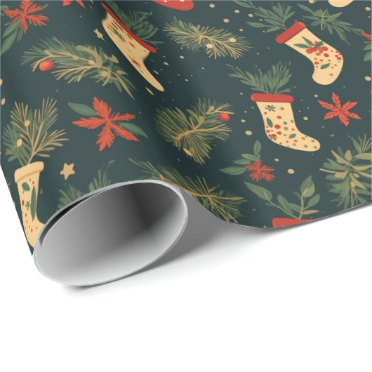Vintage-Socken-Weihnachtsmuster Geschenkpapier (Rolleneckpunkt)