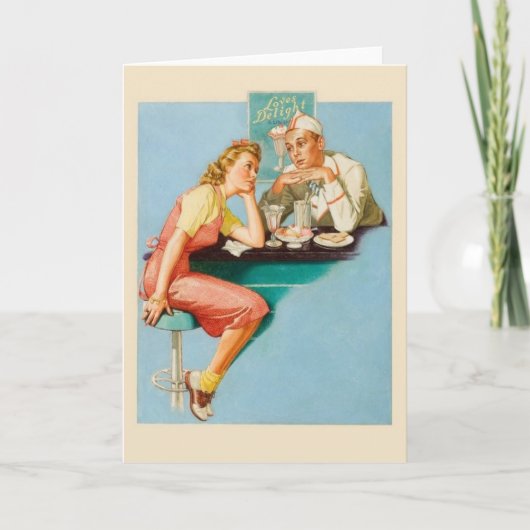 Vintage Soda Fountain Romance Valentine Feiertagskarte (Vorderseite)