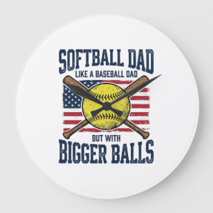 Vintage Softball Papa Größere Bälle Shirt Design_1 Große Wanduhr