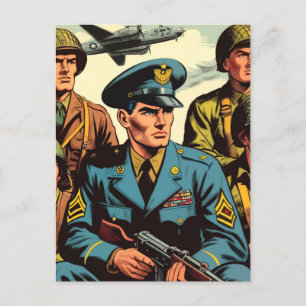 Vintage Soldaten Militärische Comic Postkarte
