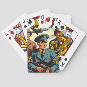 Vintage Soldaten Militärische Comic Spielkarten