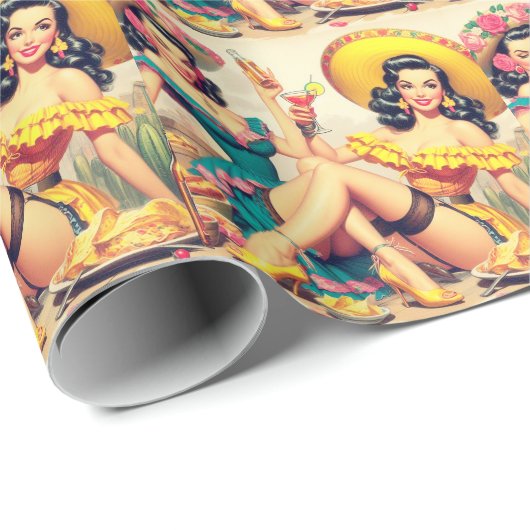 Vintage Sombrero Girls Geschenkpapier (Rolleneckpunkt)