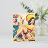 Vintage Sombrero Girls Postkarte (Stehend Vorderseite)
