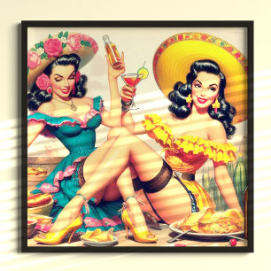 Vintage Sombrero Mädchen Poster