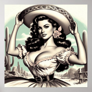 Vintage-Sombrero-Pin-up Poster