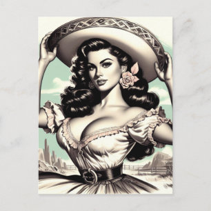 Vintage Sombrero Pin-up Postkarte