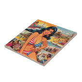 Vintage Sommer-Girl-Comicen Fliese (Seite)