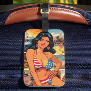 Vintage Sommer-Girl-Comicen Gepäckanhänger