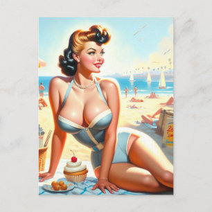 Vintage-Sommer-Pin-Up-Girl Postkarte