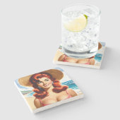Vintage Sommer Pin-up Steinuntersetzer (Seitenansicht)
