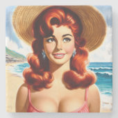 Vintage Sommer Pin-up Steinuntersetzer (Vorderseite)