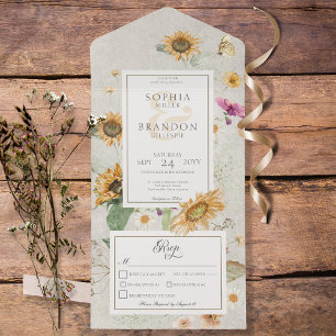 Vintage Sommer Sonnenblume Creme Abendessen All In One Einladung