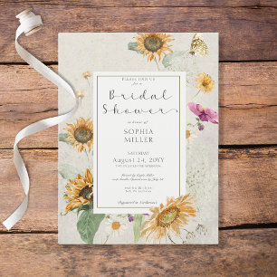 Vintage-Sommer-Sonnenblumen-Cream-Dusch-Einladung Postkarte
