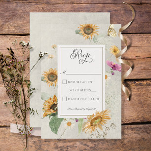 Vintage Sommer Sonnenblumen Florale Hochzeit RSVP Karte