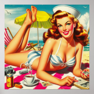 Vintage Sommer Strand Pin Up Poster