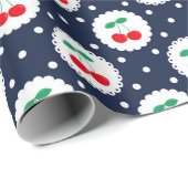 Vintage Sommernavy, White & Red Cherries Geschenkpapier (Rolleneckpunkt)