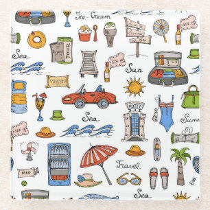 Vintage Sommersymbole handGezeichnet Muster Glasuntersetzer
