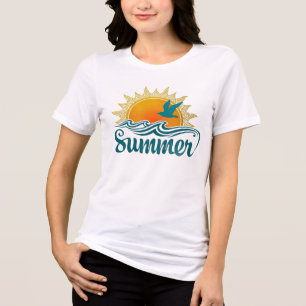 Vintage Sommeruntergang I Ozeanwellen und Möwe Tri-Blend Shirt
