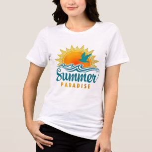 Vintage-Sommeruntergang I Ozeanwellen und Möwe Tri-Blend Shirt
