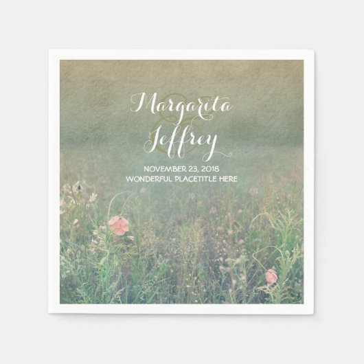 Vintage Sommerwiese Hochzeitspapiere Servietten (Vorderseite)