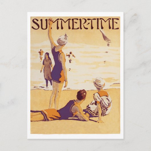 Vintage Sommerzeit am Strand Postkarte (Vorderseite)