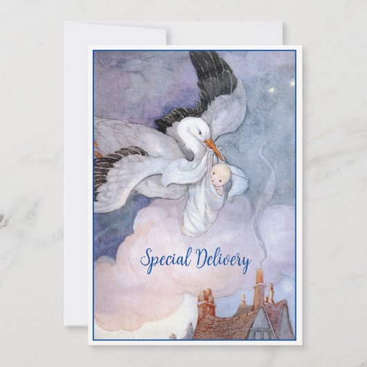 Vintage Sonderauslieferung Storch Babydusche Einladung (Vorderseite)