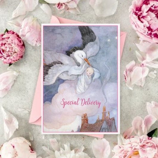 Vintage Sonderauslieferung Storch Babydusche Einladung