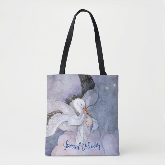 Vintage Sonderauslieferung Storch Babydusche Tasche (Vorderseite)