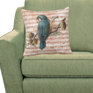 Vintage Songbird auf Notenblatt Kissen