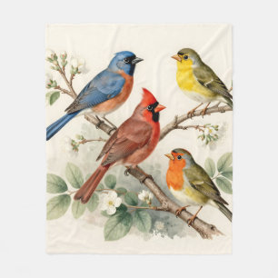 Vintage-Songbird-Blütenzweig-Illustration Fleecedecke