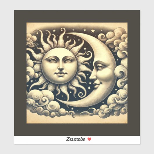 Vintage Sonne & Mond Aufkleber (Blatt)