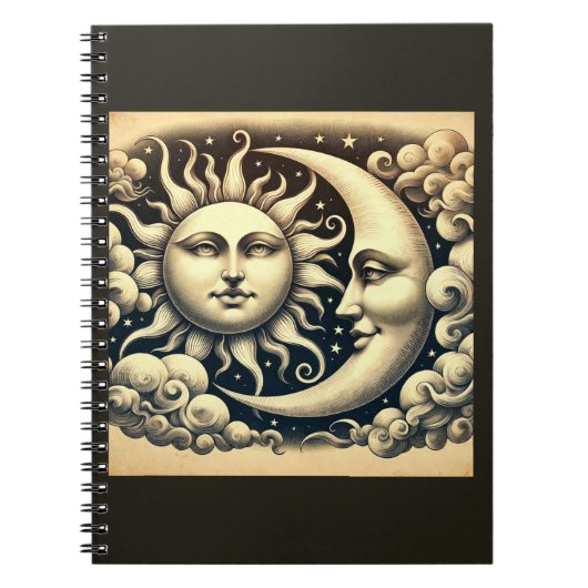 Vintage Sonne & Mond Notizblock (Vorderseite)