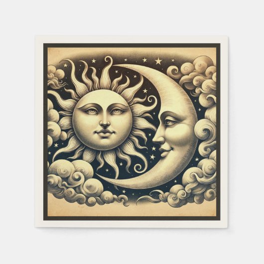 Vintage Sonne & Mond Serviette (Vorderseite)